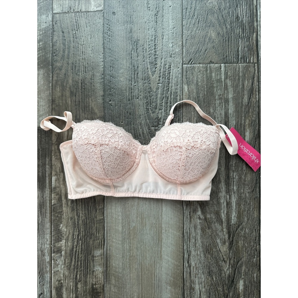 NWT XHILARATION CORAL PINK‎ LACE PUSH UP BRA BUSTIER CORSET SIZE 34C (F1)